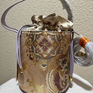 Elegant Gold and Cream Women's Bag, Brocade Nishijin Handmade